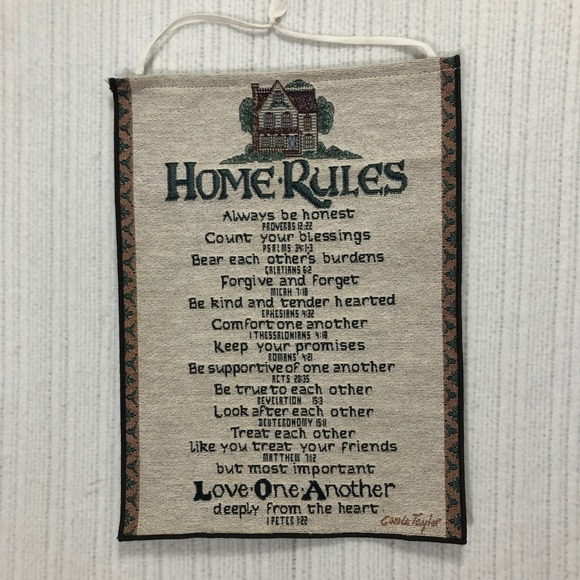 Home Rules Tapestry Wall Hanging Religious Christian Decor Scripture - Picture 1 of 3